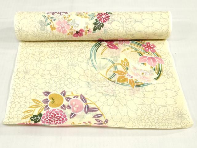 平和屋着物＊夏物　浴衣　反物　着尺　草花丸文　綿　クインサイズ　逸品　未使用　DABH8458zy