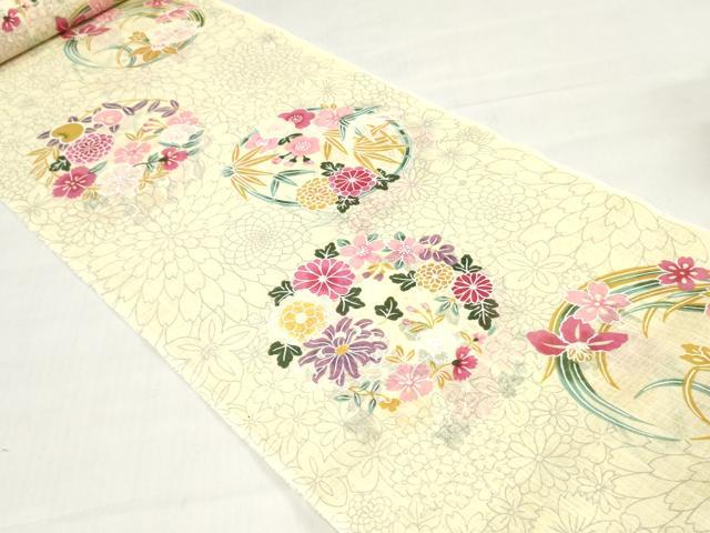 平和屋着物＊夏物　浴衣　反物　着尺　草花丸文　綿　クインサイズ　逸品　未使用　DABH8458zy
