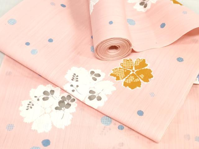 平和屋着物＊夏物　浴衣　反物　着尺　注染　舞桜文　クインサイズ　綿　逸品　未使用　DABH8470zy