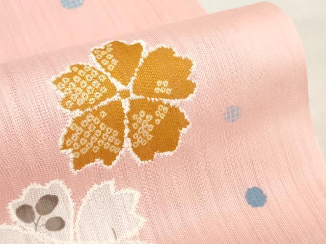 平和屋着物＊夏物　浴衣　反物　着尺　注染　舞桜文　クインサイズ　綿　逸品　未使用　DABH8470zy