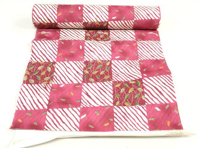 平和屋着物＊夏物　浴衣　反物　着尺　REIKO HIRAKO　市松草葉文　クインサイズ　綿　逸品　未使用　DABH8472zy