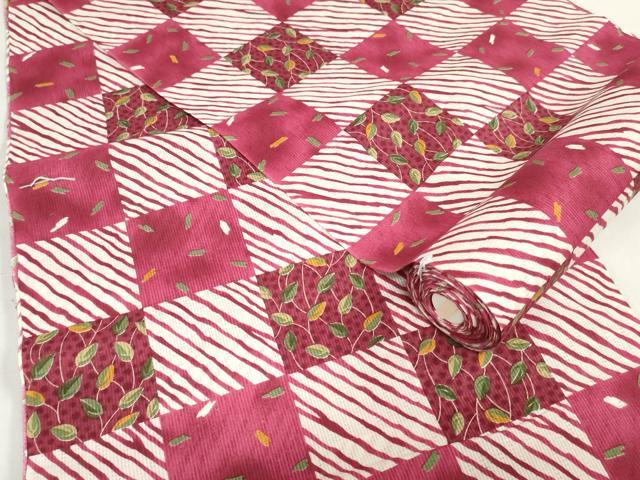 平和屋着物＊夏物　浴衣　反物　着尺　REIKO HIRAKO　市松草葉文　クインサイズ　綿　逸品　未使用　DABH8472zy
