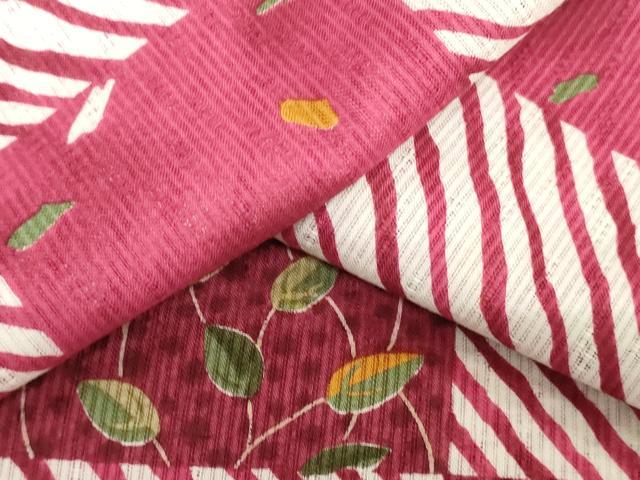 平和屋着物＊夏物　浴衣　反物　着尺　REIKO HIRAKO　市松草葉文　クインサイズ　綿　逸品　未使用　DABH8472zy