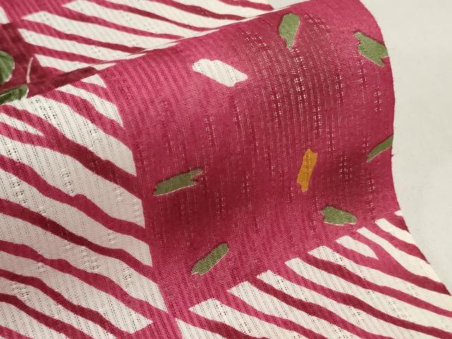 平和屋着物＊夏物　浴衣　反物　着尺　REIKO HIRAKO　市松草葉文　クインサイズ　綿　逸品　未使用　DABH8472zy