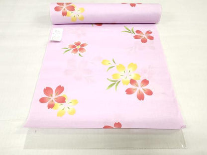 平和屋着物＊夏物　浴衣　反物　着尺　舞桜文　クインサイズ　綿　逸品　未使用　DABH8474zy