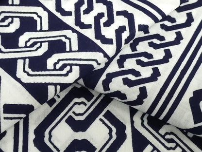 平和屋着物＊夏物　男性　浴衣　反物　着尺　注染　幾何学間道　キングサイズ　綿　逸品　未使用　DABH8487zy