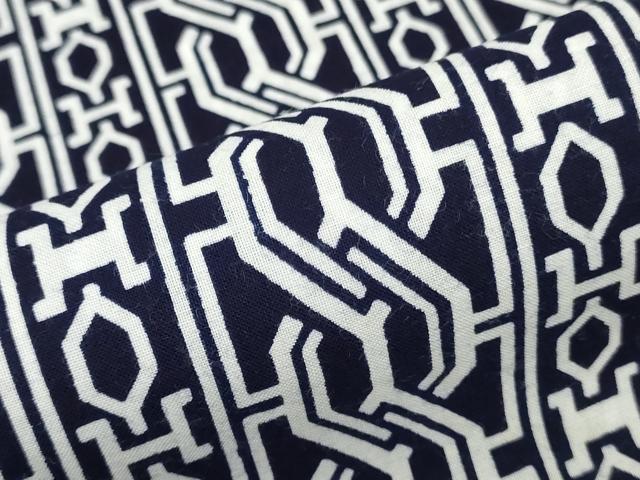 平和屋着物＊夏物　男性　浴衣　反物　着尺　注染　幾何学間道　キングサイズ　綿　逸品　未使用　DABH8494zy