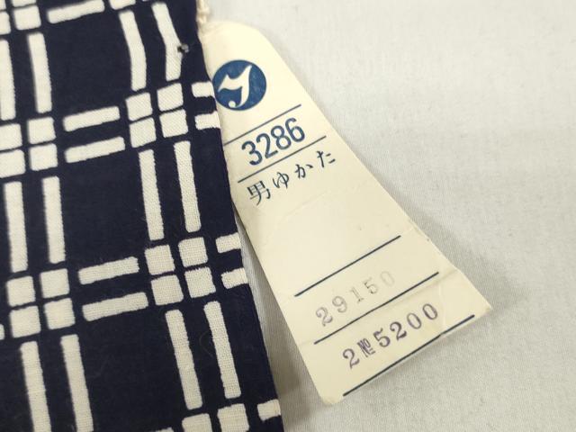 平和屋着物＊夏物　男性　浴衣　反物　着尺　注染　格子　コーマー糸使用　キングサイズ　綿　逸品　未使用　DABH8501zy