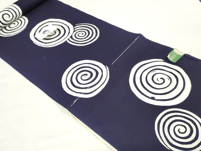 平和屋着物＊夏物　竺仙鑑製　男性　反物　着尺　注染　渦巻　証紙付き　キングサイズ　綿　逸品　未使用　DABH8508zy