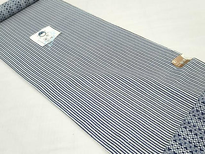 平和屋着物＊夏物　竺仙鑑製　浴衣　反物　着尺　注染　両面染め　縞　幾何学文　証紙付き　綿　逸品　未使用　DABH8510zy