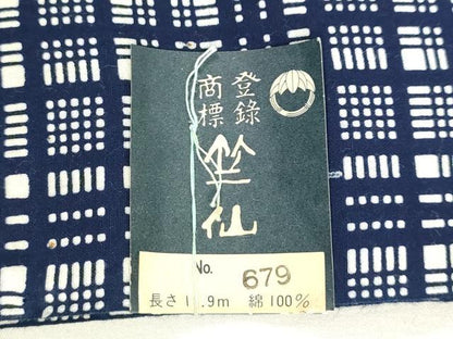 平和屋着物＊夏物　竺仙鑑製　浴衣　反物　着尺　注染　格子　証紙付き　綿　逸品　未使用　DABH8511zy