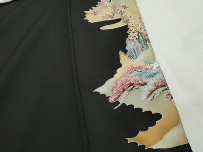 平和屋着物■豪華黒留袖　作家物　型染め　浜松風景文　金彩　正絹　逸品　DABH8527qa