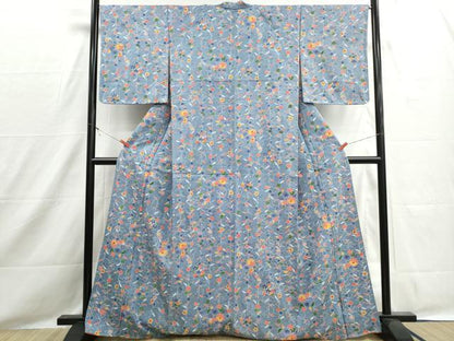 平和屋着物■上質な小紋　型染め　草花間道　正絹　逸品　DABH8535qa