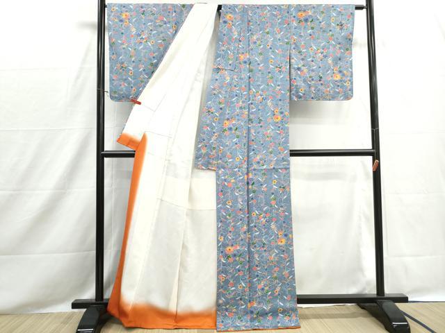 平和屋着物■上質な小紋　型染め　草花間道　正絹　逸品　DABH8535qa
