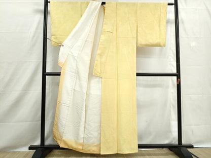 平和屋着物■上質な色無地　草花地紋　淡黄色　正絹　逸品　DABH8536qa