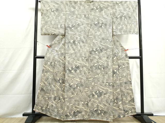 平和屋着物■上質な小紋　切嵌石畳文　正絹　逸品　DABH8537qa