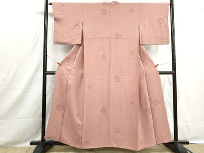 平和屋着物■上質な小紋　亀甲花文　水柿色　正絹　逸品　DABH8540qa