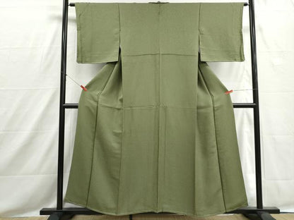 平和屋着物■上質な色無地　霞地紋　草色　正絹　逸品　DABH8541qa