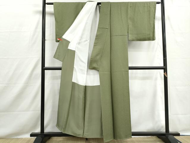 平和屋着物■上質な色無地　霞地紋　草色　正絹　逸品　DABH8541qa