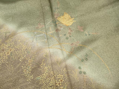 平和屋着物■訪問着　駒刺繍　霞花蝶文　暈し染め　金彩　正絹　逸品　DABH8546qa