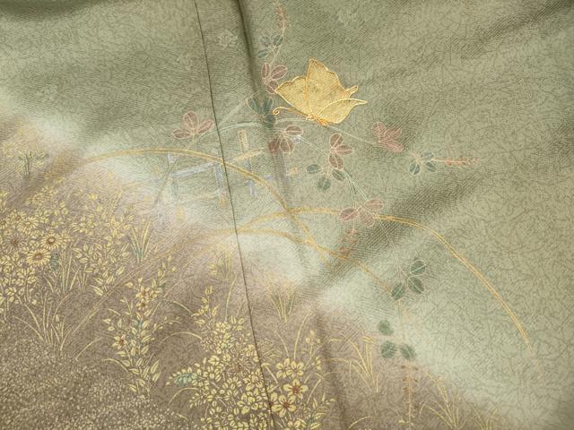 平和屋着物■訪問着　駒刺繍　霞花蝶文　暈し染め　金彩　正絹　逸品　DABH8546qa