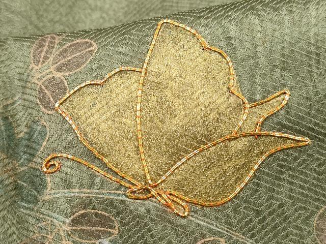 平和屋着物■訪問着　駒刺繍　霞花蝶文　暈し染め　金彩　正絹　逸品　DABH8546qa