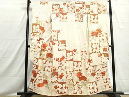 平和屋着物■豪華振袖　駒刺繍　色紙枝花梅文　牡丹　金彩　正絹　逸品　DABH8551qa