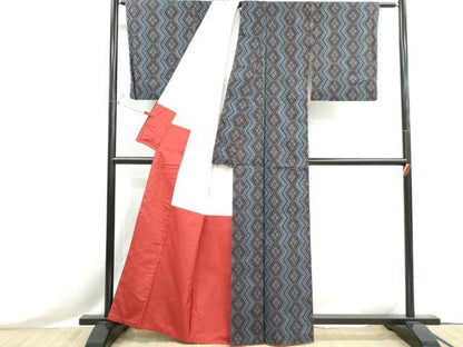 平和屋着物■上質な紬　菱間道　正絹　逸品　DABH8558qa