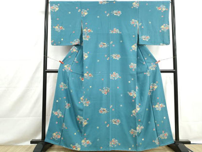 平和屋着物■上質な小紋　型染め　草花文　正絹　逸品　DABH8559qa