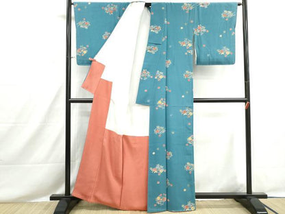平和屋着物■上質な小紋　型染め　草花文　正絹　逸品　DABH8559qa