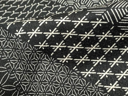 平和屋着物■上質な小紋　抽象斜縞文　黒地　正絹　逸品　DABH8565qa