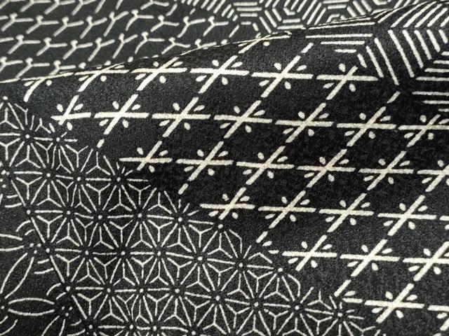 平和屋着物■上質な小紋　抽象斜縞文　黒地　正絹　逸品　DABH8565qa
