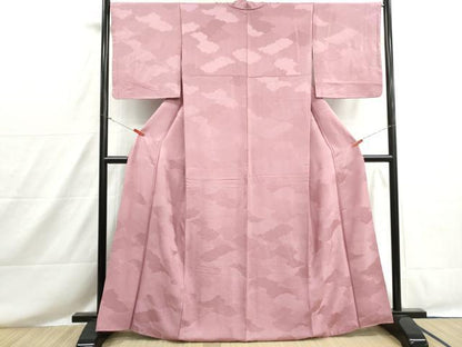 平和屋着物■上質な色無地　重ね雲地紋　退紅色　正絹　逸品　DABH8567qa