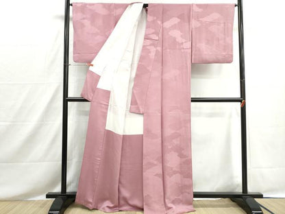 平和屋着物■上質な色無地　重ね雲地紋　退紅色　正絹　逸品　DABH8567qa