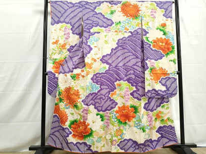 平和屋着物■豪華振袖　駒刺繍　絞り　雲取り草花文　乱菊　金彩　正絹　逸品　DABH8579qa