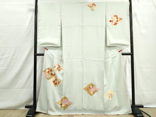 平和屋着物■訪問着　刺繍　松皮菱草花文　金彩　正絹　逸品　DABH8580qa