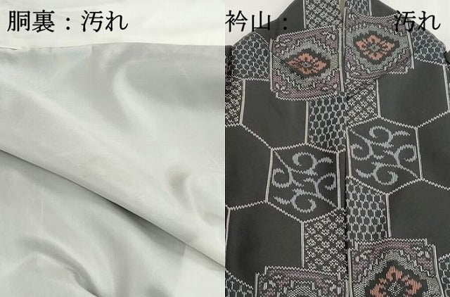 平和屋着物■上質な紬　亀甲花文　黒地　正絹　逸品　DABH8584qa