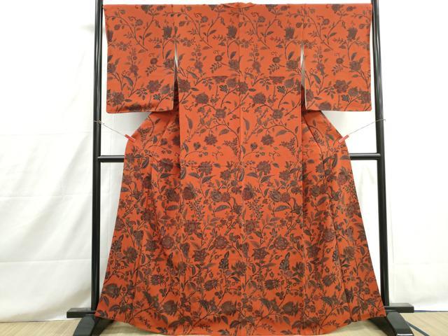 平和屋着物■訪問着　更紗花文　鬼しぼ縮緬　正絹　逸品　DABH8585qa