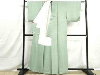 平和屋着物■上質な色無地　霞地紋　若葉色　正絹　逸品　DABH8586qa