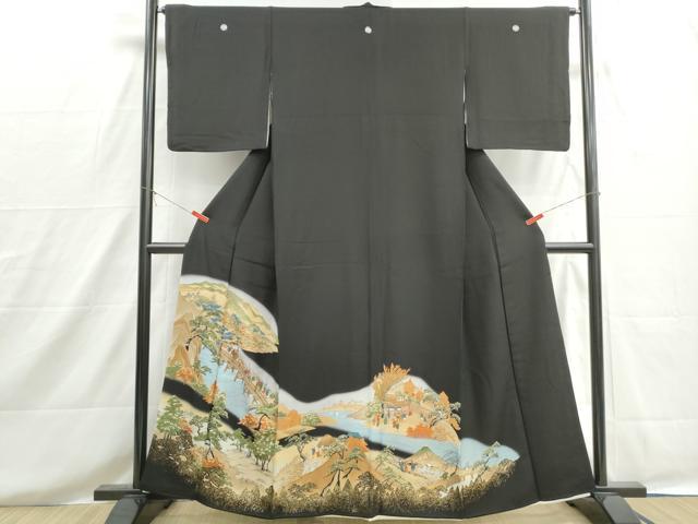 平和屋着物■豪華黒留袖　人物風景文　暈し染め　金彩　正絹　逸品　DABH8587qa