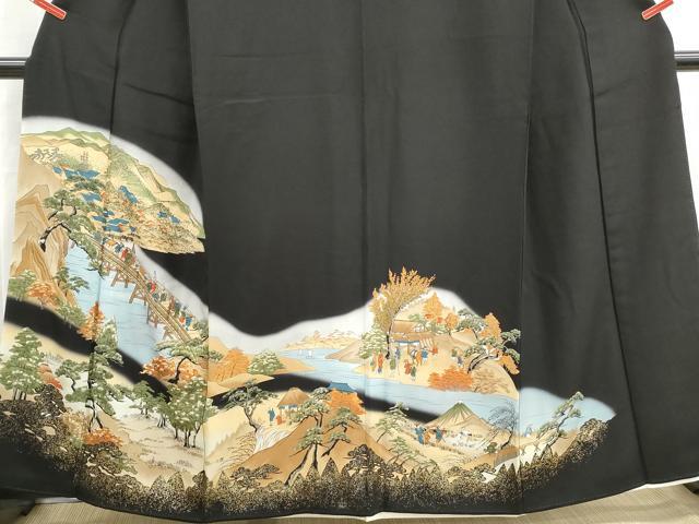 平和屋着物■豪華黒留袖　人物風景文　暈し染め　金彩　正絹　逸品　DABH8587qa