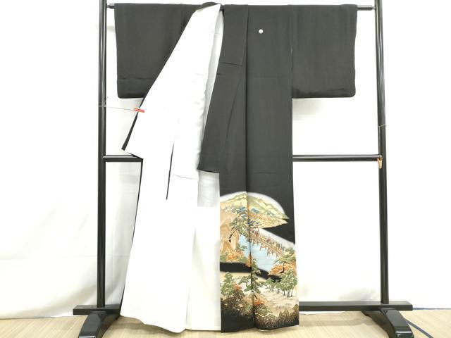 平和屋着物■豪華黒留袖　人物風景文　暈し染め　金彩　正絹　逸品　DABH8587qa