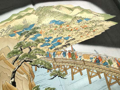 平和屋着物■豪華黒留袖　人物風景文　暈し染め　金彩　正絹　逸品　DABH8587qa