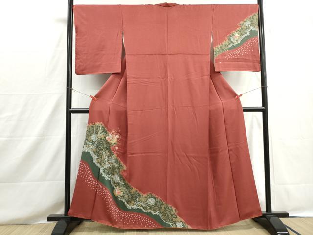 平和屋着物■訪問着　駒刺繍　絞り　雪輪花文　金彩　正絹　逸品　DABH8588qa