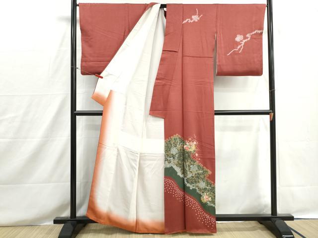 平和屋着物■訪問着　駒刺繍　絞り　雪輪花文　金彩　正絹　逸品　DABH8588qa