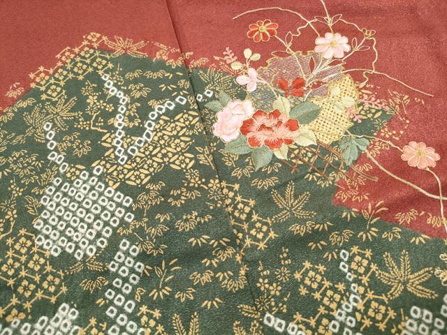 平和屋着物■訪問着　駒刺繍　絞り　雪輪花文　金彩　正絹　逸品　DABH8588qa