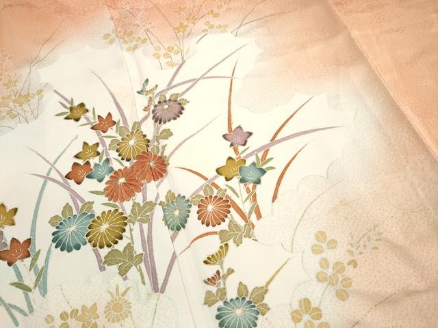 平和屋着物■訪問着　刺繍　草花文　暈し染め　金彩　正絹　逸品　DABH8589qa
