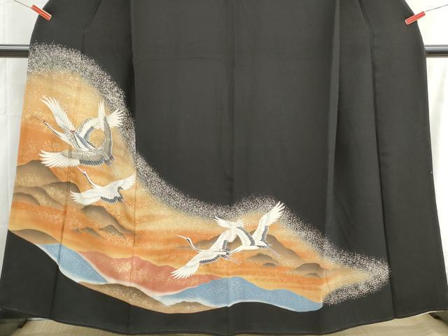 平和屋着物■豪華黒留袖　刺繍　重ね山群鶴文　暈し染め　金彩　正絹　逸品　DABH8590qa