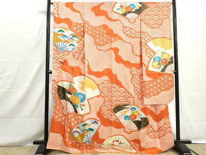 平和屋着物■豪華振袖　駒刺繍　絞り　扇面花松文　金彩　正絹　逸品　DABH8592qa