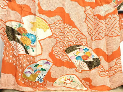 平和屋着物■豪華振袖　駒刺繍　絞り　扇面花松文　金彩　正絹　逸品　DABH8592qa
